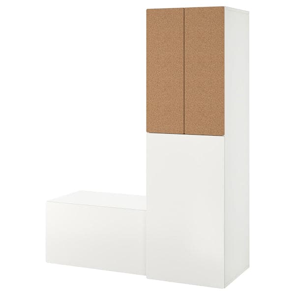 SMÅSTAD - Wardrobe with pull-out unit, white cork/with storage bench, 150x57x196 cm - best price from Maltashopper.com 19483852