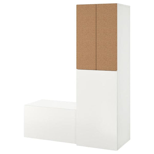 SMÅSTAD - Wardrobe with pull-out unit, white cork/with storage bench, 150x57x196 cm