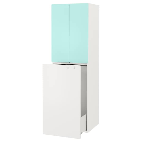 SMÅSTAD - Wardrobe with pull-out unit, white pale turquoise/with clothing rod, 60x57x196 cm - best price from Maltashopper.com 39429091