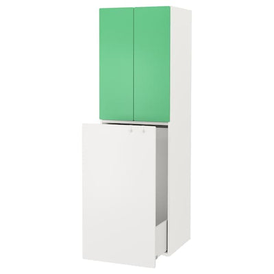 SMÅSTAD - Wardrobe with pull-out unit, white green/with clothing rod, 60x57x196 cm - best price from Maltashopper.com 79431006