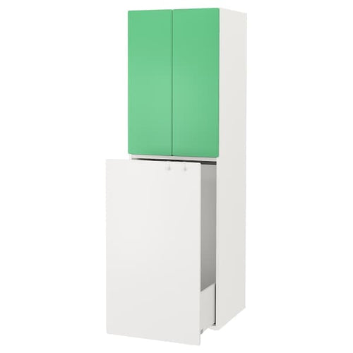 SMÅSTAD - Wardrobe with pull-out unit, white green/with clothing rod, 60x57x196 cm