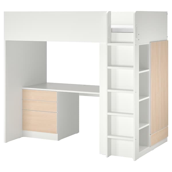 SMÅSTAD - Loft bed, white birch/with desk with 4 drawers, 90x200 cm - best price from Maltashopper.com 39435841