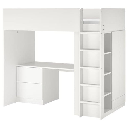 SMÅSTAD - Loft bed, white white/with desk with 3 drawers, 90x200 cm