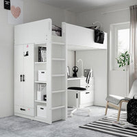 SMÅSTAD - Loft bed, white white/with desk with 4 drawers, 90x200 cm - best price from Maltashopper.com 99428866