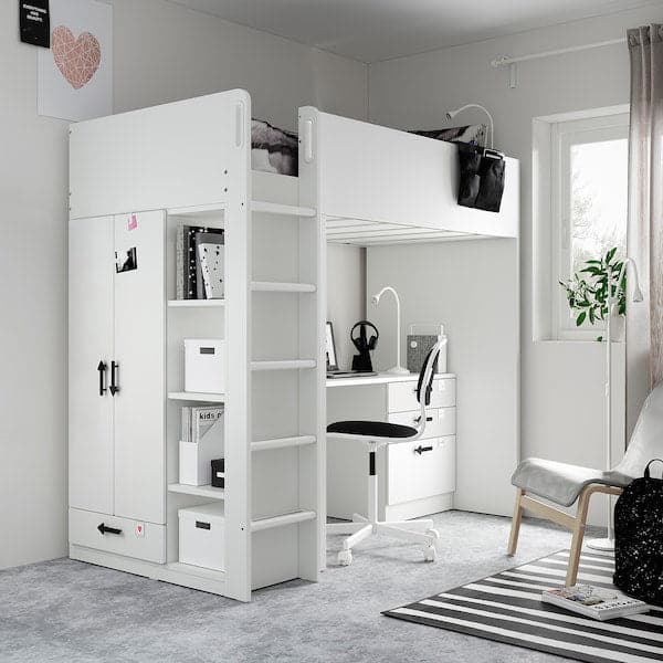 Ikea SMÅSTAD - Loft bed, white white/with desk with 4 drawers, 90x200 cm