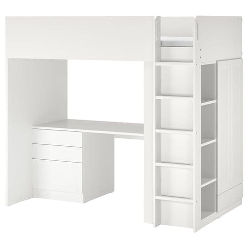 SMÅSTAD - Loft bed, white with frame/with desk with 4 drawers, 90x200 cm