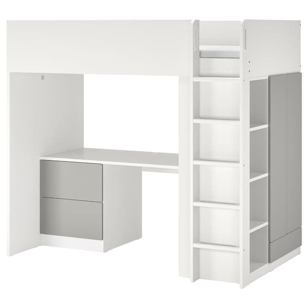 Ikea SMÅSTAD - Loft bed, white grey/with desk with 3 drawers, 90x200 cm