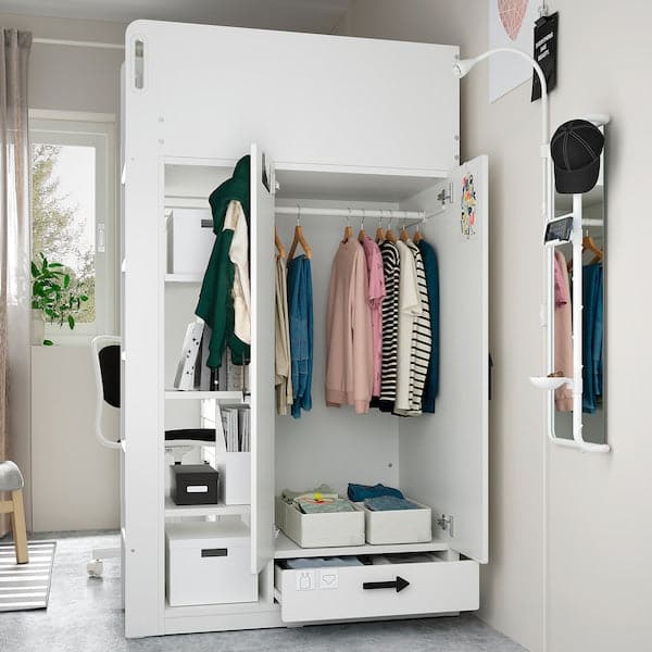 Ikea SMÅSTAD - Loft bed, white pale pink/with desk with 3 drawers, 90x200 cm