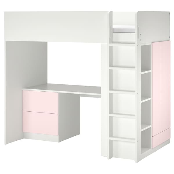 SMÅSTAD - Loft bed, white pale pink/with desk with 3 drawers, 90x200 cm - best price from Maltashopper.com 89437423