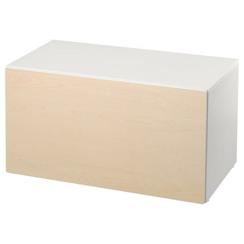 SMÅSTAD - Bench with toy storage, white/birch, 90x52x48 cm