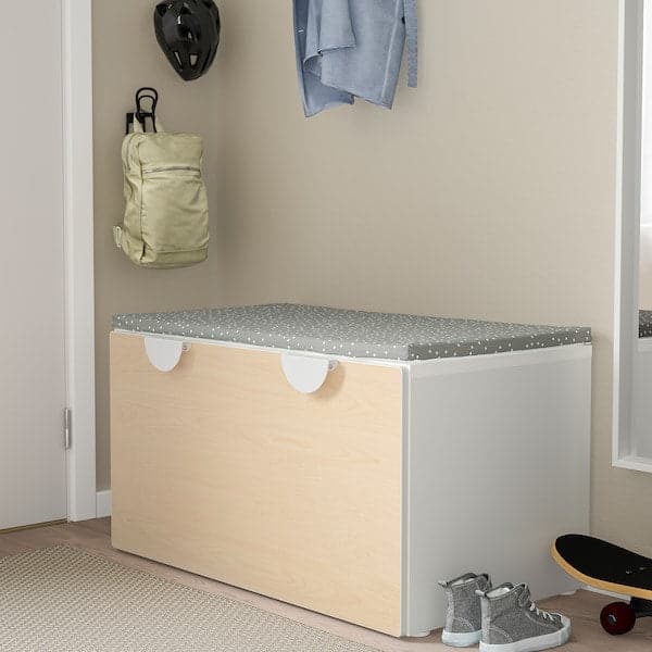 SMÅSTAD - Bench with toy storage, white/birch, 90x52x48 cm - Premium Armoires & Wardrobes from Ikea - Just €103.99! Shop now at Maltashopper.com