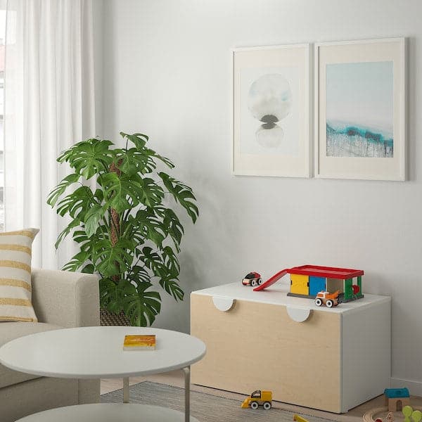 SMÅSTAD - Bench with toy storage, white/birch, 90x52x48 cm - best price from Maltashopper.com 09389162