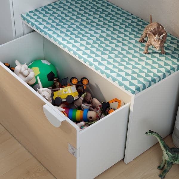 SMÅSTAD - Bench with toy storage, white/birch, 90x52x48 cm - best price from Maltashopper.com 09389162