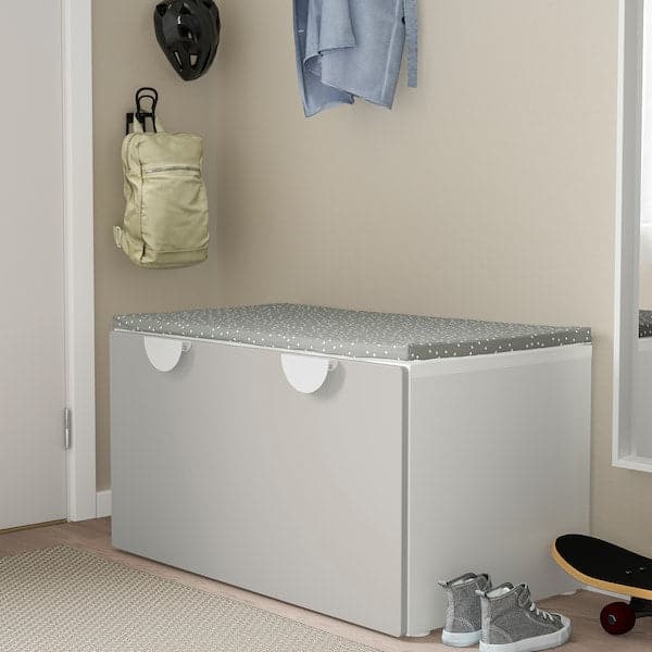 SMÅSTAD - Bench with toy storage, white/grey, 90x52x48 cm - best price from Maltashopper.com 89389158