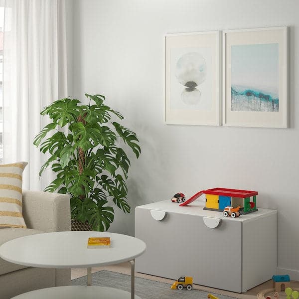 SMÅSTAD - Bench with toy storage, white/grey, 90x52x48 cm - best price from Maltashopper.com 89389158