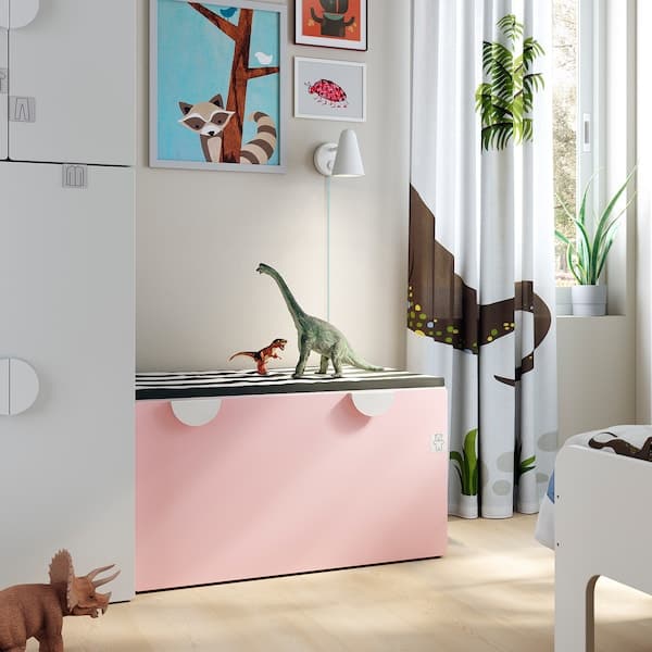 SMÅSTAD - Bench with toy storage, white/pale pink, 90x52x48 cm - best price from Maltashopper.com 29389156