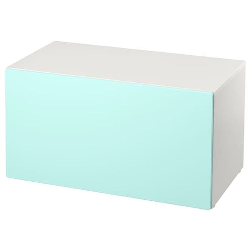 SMÅSTAD - Bench with toy storage, white/pale turquoise, 90x52x48 cm