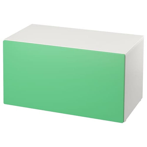 SMÅSTAD - Bench with toy storage, white/green, 90x52x48 cm