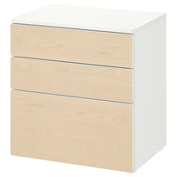 SMÅSTAD / PLATSA - Chest of 3 drawers, white/birch, 60x42x63 cm - best price from Maltashopper.com 89420192