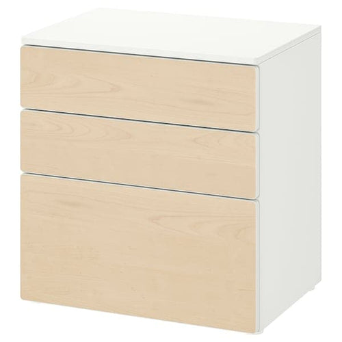 SMÅSTAD / PLATSA - Chest of 3 drawers, white/birch, 60x42x63 cm