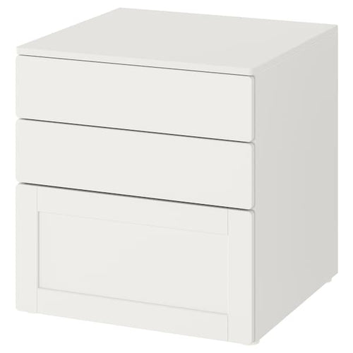 SMÅSTAD / PLATSA - Chest of 3 drawers, white white/with frame, 60x57x63 cm