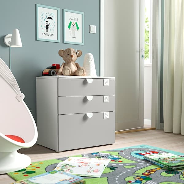 Ikea SMÅSTAD / PLATSA - Chest of 3 drawers, white/grey, 60x42x63 cm