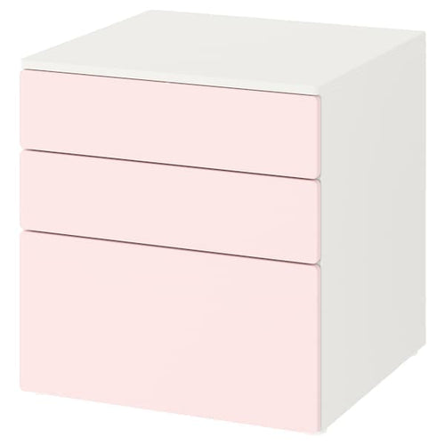 SMÅSTAD / PLATSA - Chest of 3 drawers, white/pale pink, 60x57x63 cm