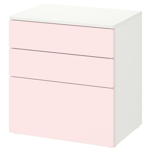 SMÅSTAD / PLATSA - Chest of 3 drawers, white/pale pink, 60x42x63 cm