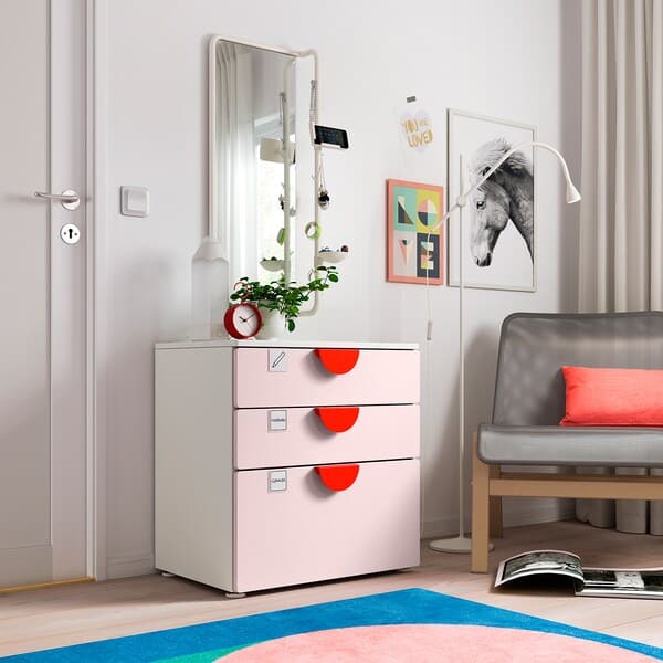 SMÅSTAD / PLATSA - Chest of 3 drawers, white/pale pink, 60x42x63 cm - best price from Maltashopper.com 59420160