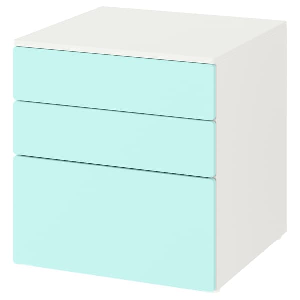 SMÅSTAD / PLATSA - Chest of 3 drawers, white/pale turquoise, 60x57x63 cm - best price from Maltashopper.com 99387559