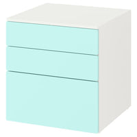 SMÅSTAD / PLATSA - Chest of 3 drawers, white/pale turquoise, 60x57x63 cm - best price from Maltashopper.com 99387559