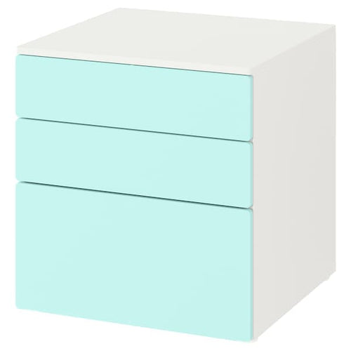 SMÅSTAD / PLATSA - Chest of 3 drawers, white/pale turquoise, 60x57x63 cm