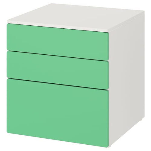 SMÅSTAD / PLATSA - Chest of 3 drawers, white/green, 60x57x63 cm