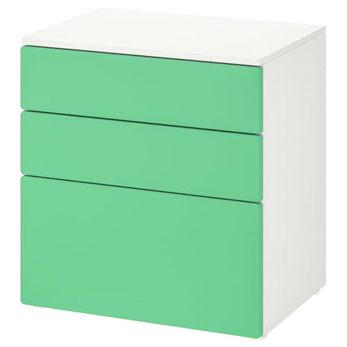 SMÅSTAD / PLATSA - Chest of 3 drawers, white/green, 60x42x63 cm