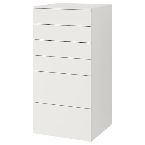 SMÅSTAD / PLATSA - Chest of 6 drawers, white/white, 60x57x123 cm