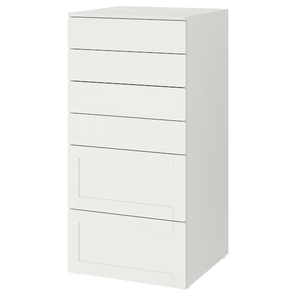 SMÅSTAD / PLATSA - Chest of 6 drawers, white with frame, 60x57x123 cm - best price from Maltashopper.com 79388395