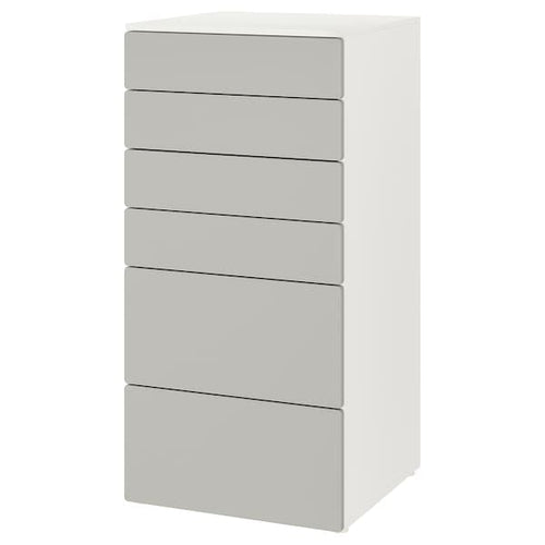SMÅSTAD / PLATSA - Chest of 6 drawers, white/grey, 60x57x123 cm
