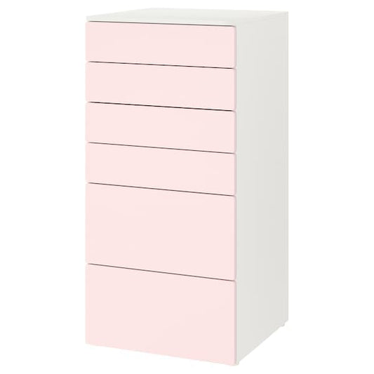 SMÅSTAD / PLATSA - Chest of 6 drawers, white/pale pink, 60x57x123 cm - best price from Maltashopper.com 59387679
