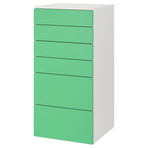 SMÅSTAD / PLATSA - Chest of 6 drawers, white/green, 60x57x123 cm