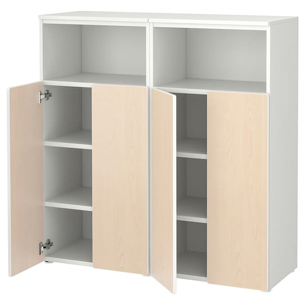 Ikea SMÅSTAD / PLATSA - Storage combination, white/birch with 6 shelves, 120x42x123 cm