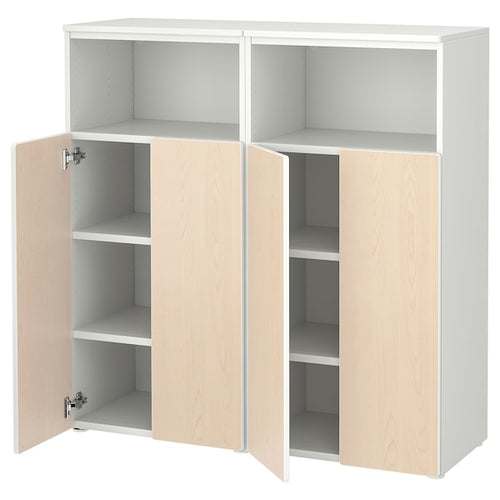 SMÅSTAD / PLATSA - Storage combination, white/birch with 6 shelves, 120x42x123 cm