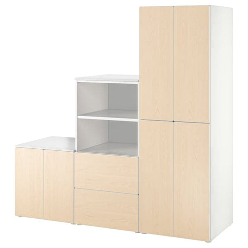SMÅSTAD / PLATSA - Storage combination, white/birch, 180x57x181 cm