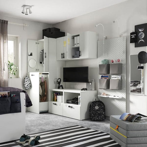 SMÅSTAD / PLATSA - Storage combination, white white/with pull-out, 180x57x196 cm
