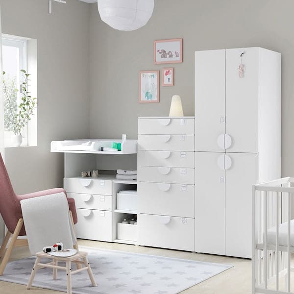 SMÅSTAD / PLATSA - Storage combination, white white/with changing table, 210x79x181 cm - best price from Maltashopper.com 99428748