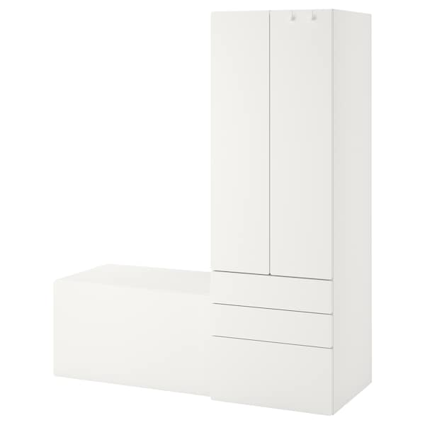 SMÅSTAD / PLATSA - Storage combination, white white/with bench, 150x57x181 cm - best price from Maltashopper.com 19428752