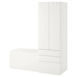 SMÅSTAD / PLATSA storage combination, white white/with bench, 150x57x181 cm