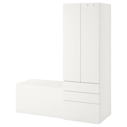 SMÅSTAD / PLATSA - Storage combination, white white/with bench, 150x57x181 cm
