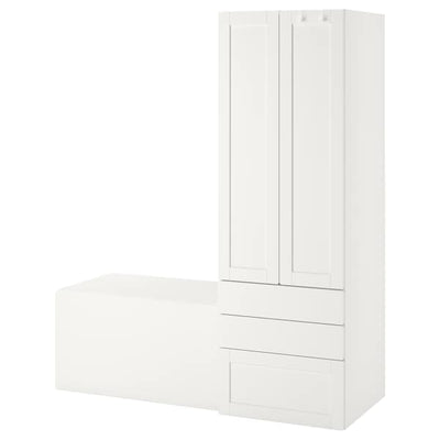 SMÅSTAD / PLATSA - Storage combination, white with frame/with bench, 150x57x181 cm - best price from Maltashopper.com 39431230