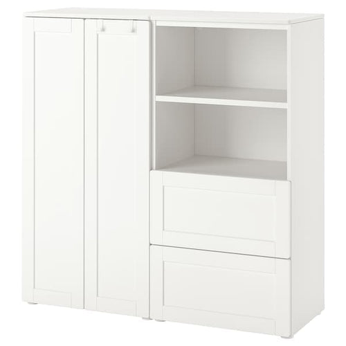 SMÅSTAD / PLATSA - Storage combination, white/with frame, 120x42x123 cm