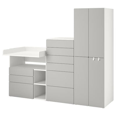 SMÅSTAD / PLATSA - Storage combination, white grey/with changing table, 210x79x181 cm - best price from Maltashopper.com 69431200